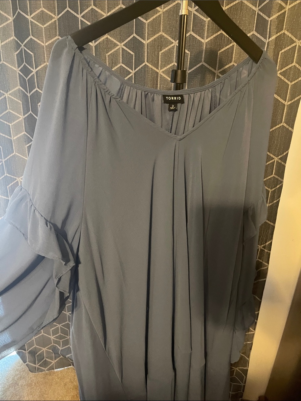 torrid slate blue V-neck Ruffle Sleeve midi dress